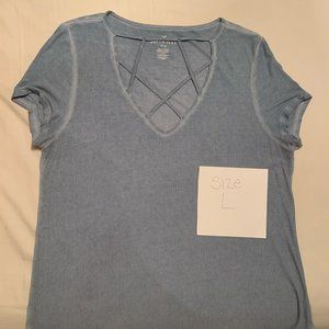 Blue Distressed Ribbed Top